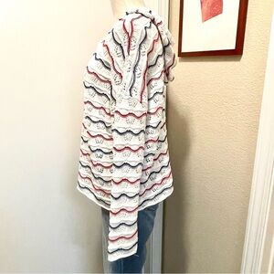 White Red Blue Striped Knit Hoodie NWOT